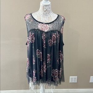 Floral Sleeveless Top - Grey and Pink